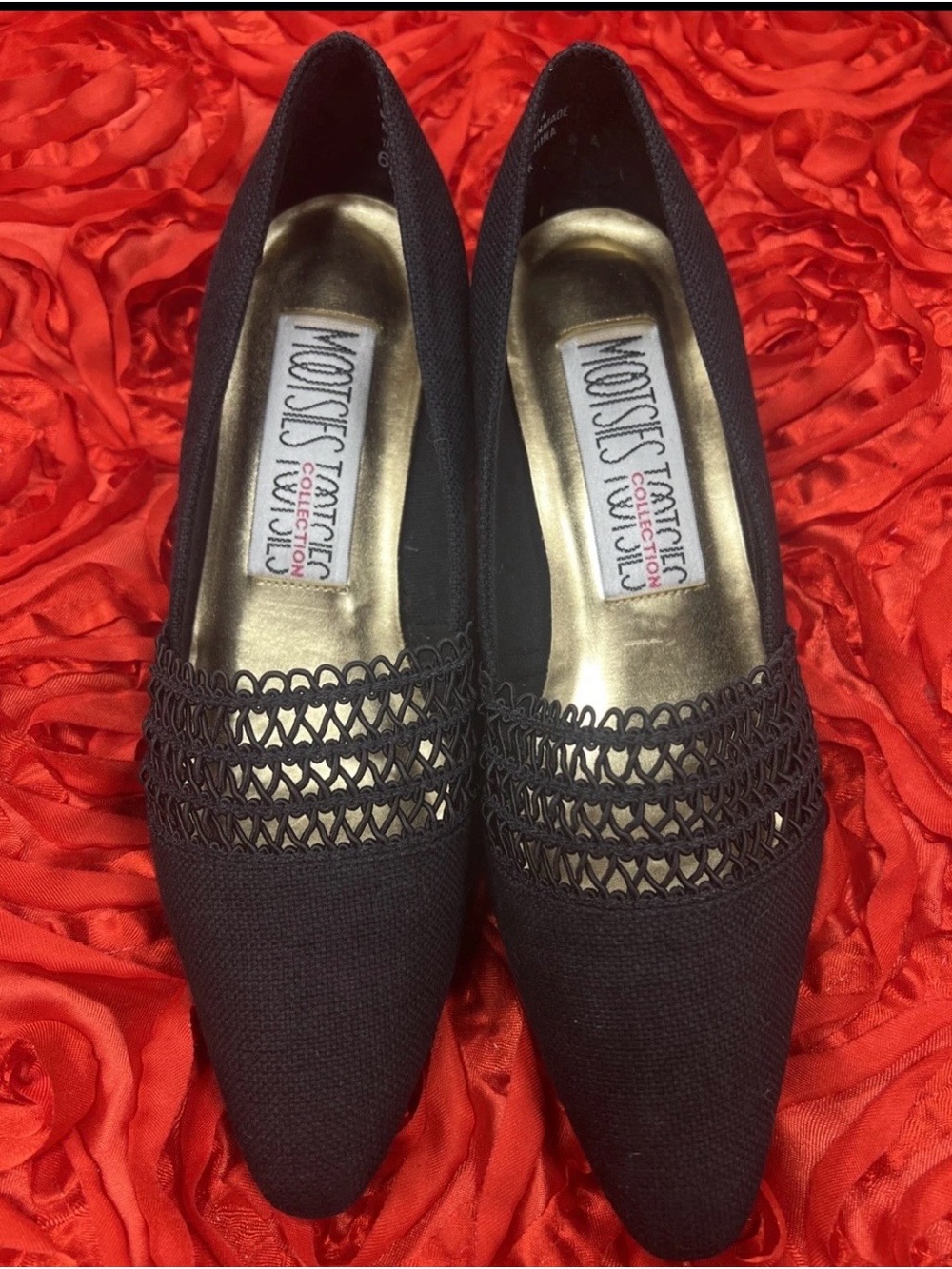 Mootsies Tootsies Black Pointed Toe Woven-Trim Flats